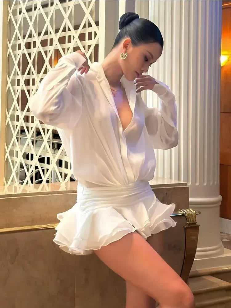 TARUXY White Chiffon Mini Dress For Women