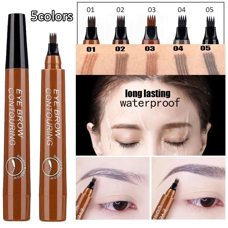 5 Colors Dark Brown 4 Point Liquid Eyebrow Pencil Microblading Waterproof