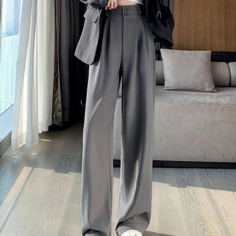 Women’s Wide Leg Pants Women Korean Style High Waist Black Trouser