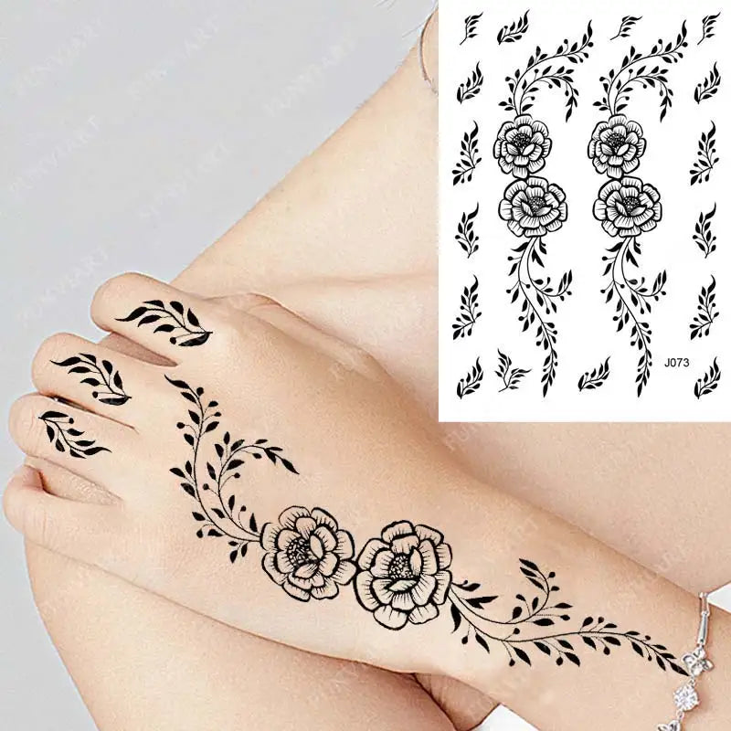 Black Henna Tattoo Sticker Waterproof Temporary Tattoos for Women Body Art