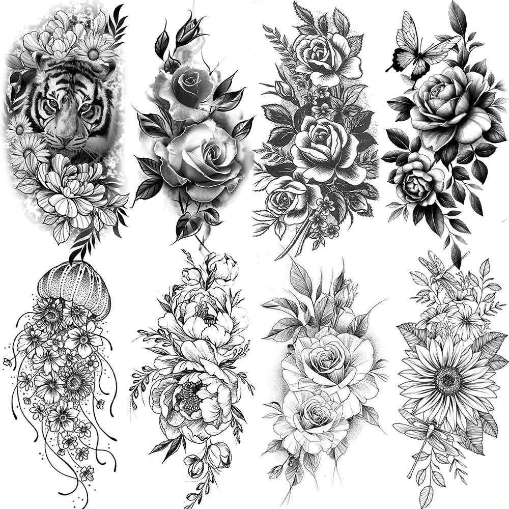 Black Rose Flower Temporary Tattoos