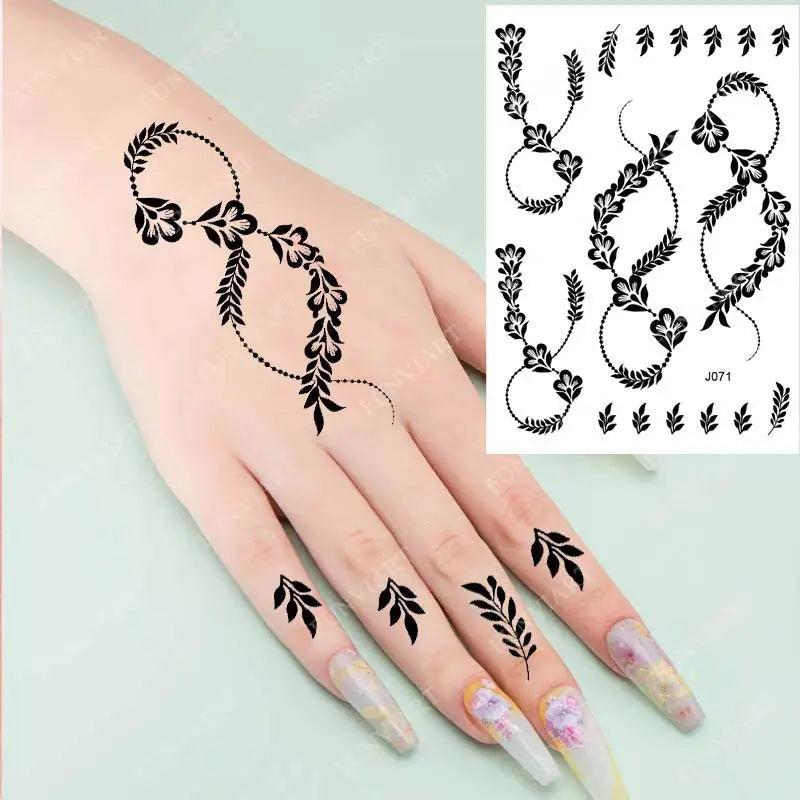 Black Henna Tattoo Sticker Waterproof Temporary Tattoos for Women Body Art