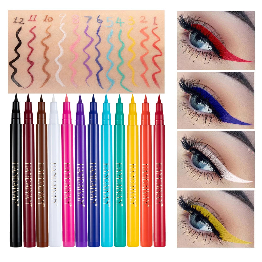 Waterproof Rainbow Matte Colorful Liquid Eye Liner Pencil White Pink Color Eyeliner Pen