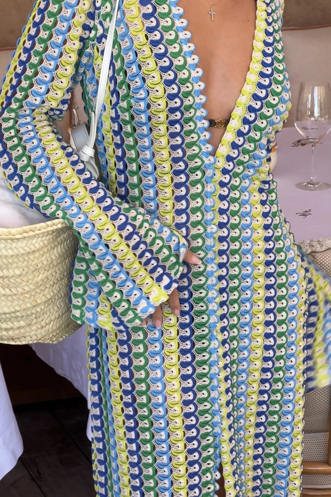Crochet Colorful Stripe Maxi Dress Women