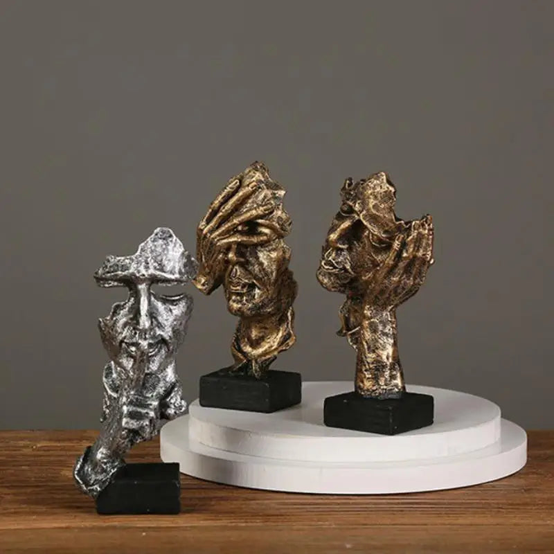 Nordic Creative Silence Is Gold Statue Resin Thinker Sculpture