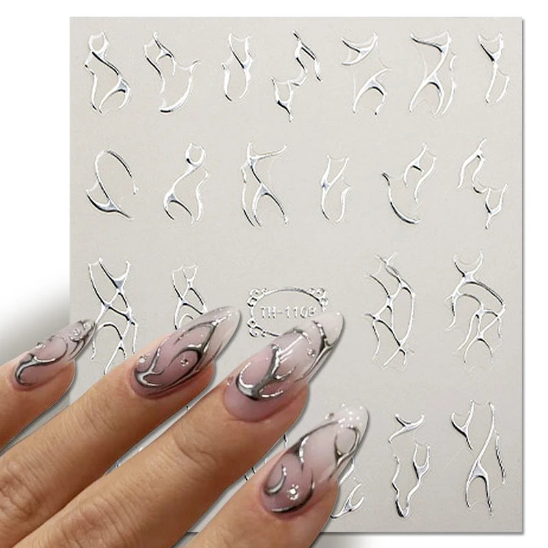 3D Silver Frame Nail Sticker Silver Bronzing Stripe Lines