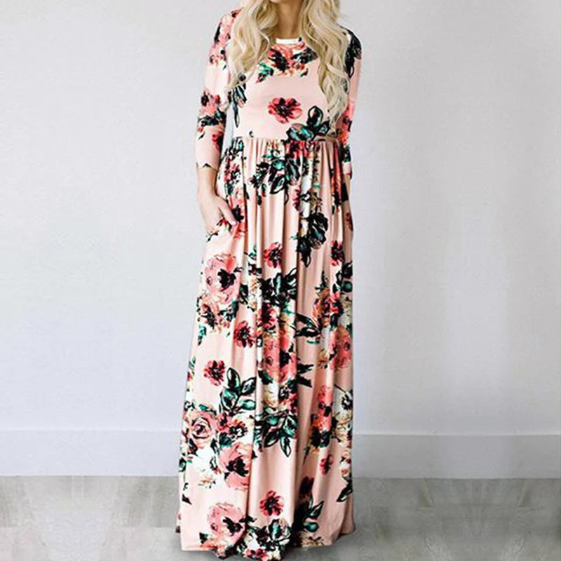 Summer Maxi Dress Women Floral Print Boho Beach Dress