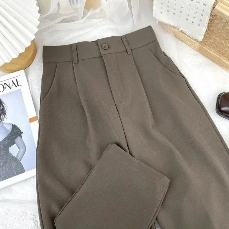 Women Fashion Elastic High Waist Casual Trousers