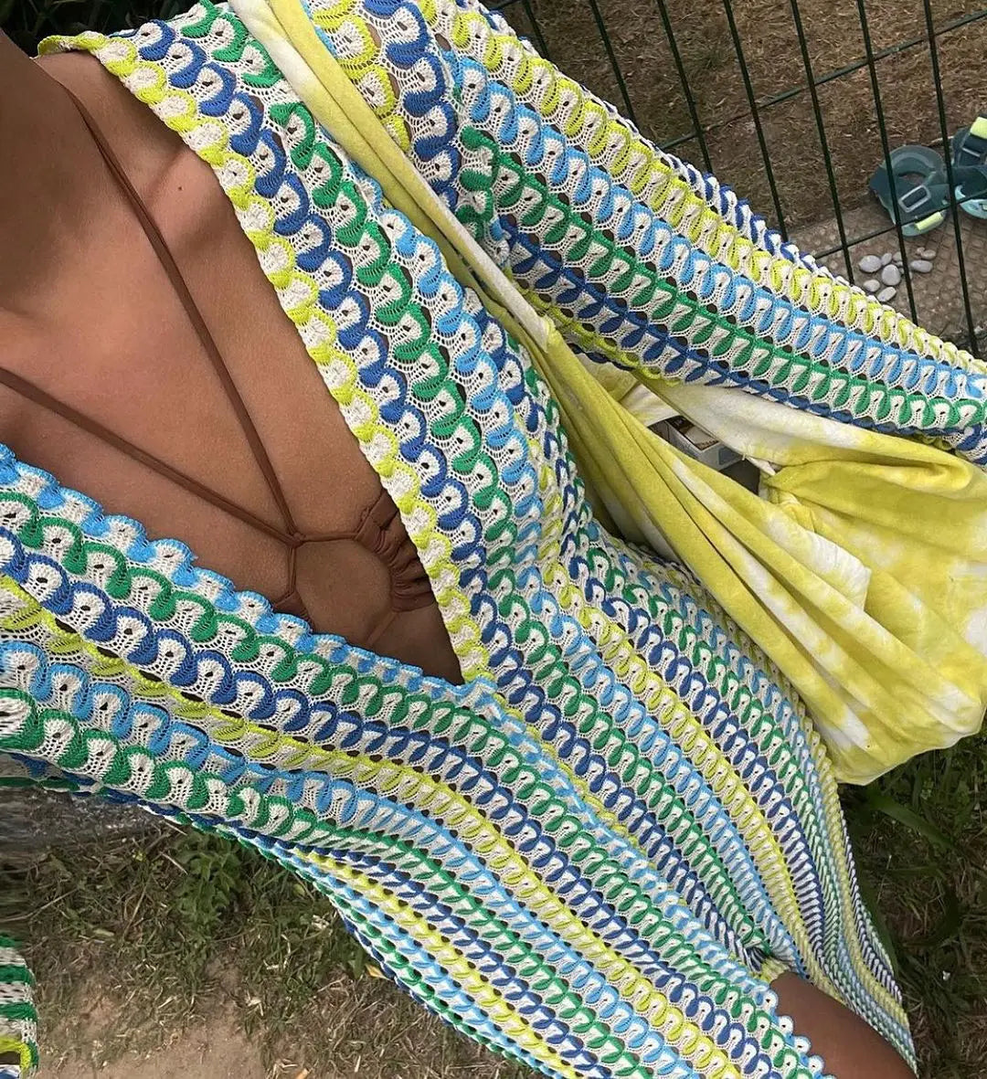 Crochet Colorful Stripe Maxi Dress Women