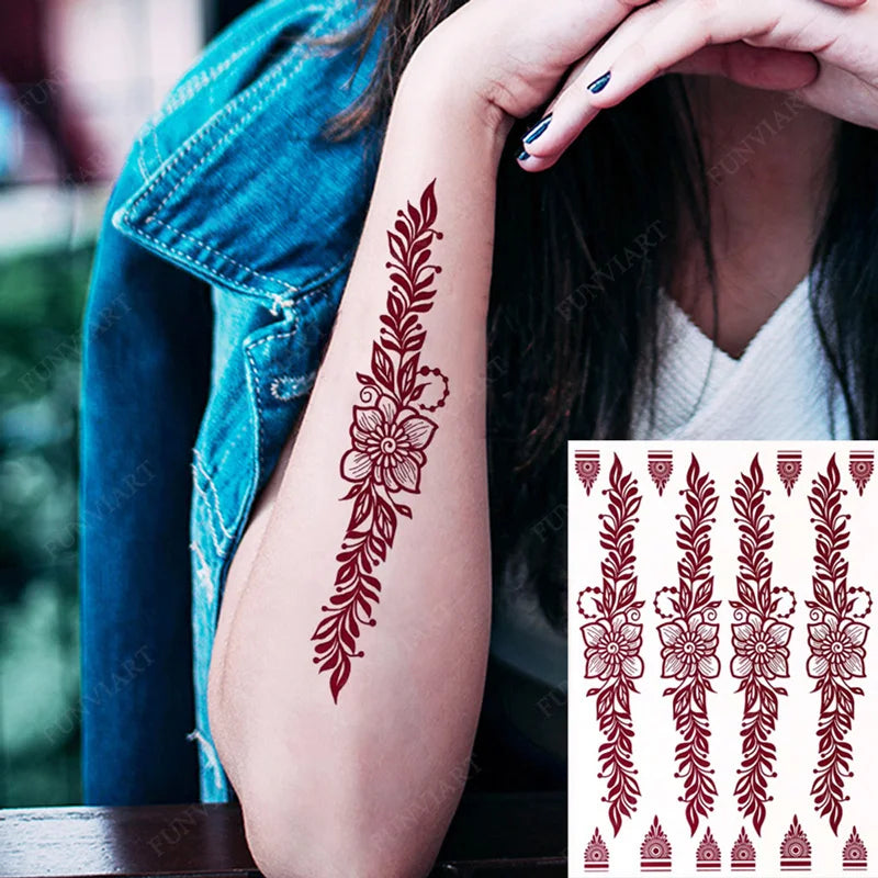Brown Henna Tattoo Stickers for Foot Hand Flower Fake Tattoo for Women