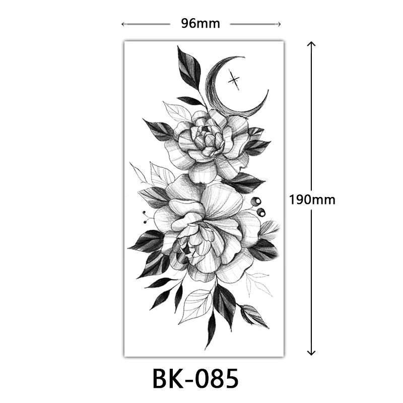 Black Flower Tattoo Stickers for Hand Arm Waterproof Temporary Tattoos for Women