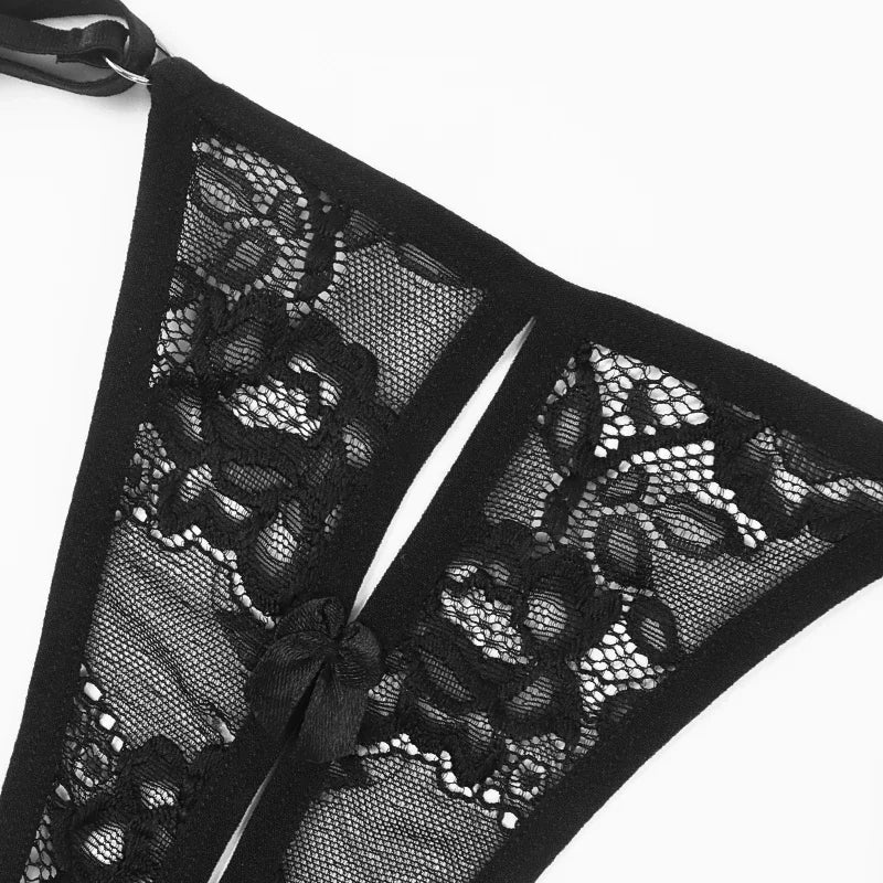 Women Lace Hollow Out Panties Garter Sexy Lingerie Underwear Set