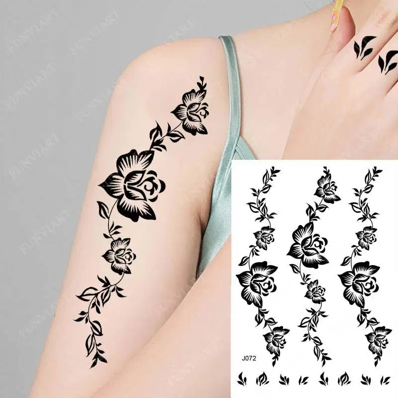 Black Henna Tattoo Sticker Waterproof Temporary Tattoos for Women Body Art