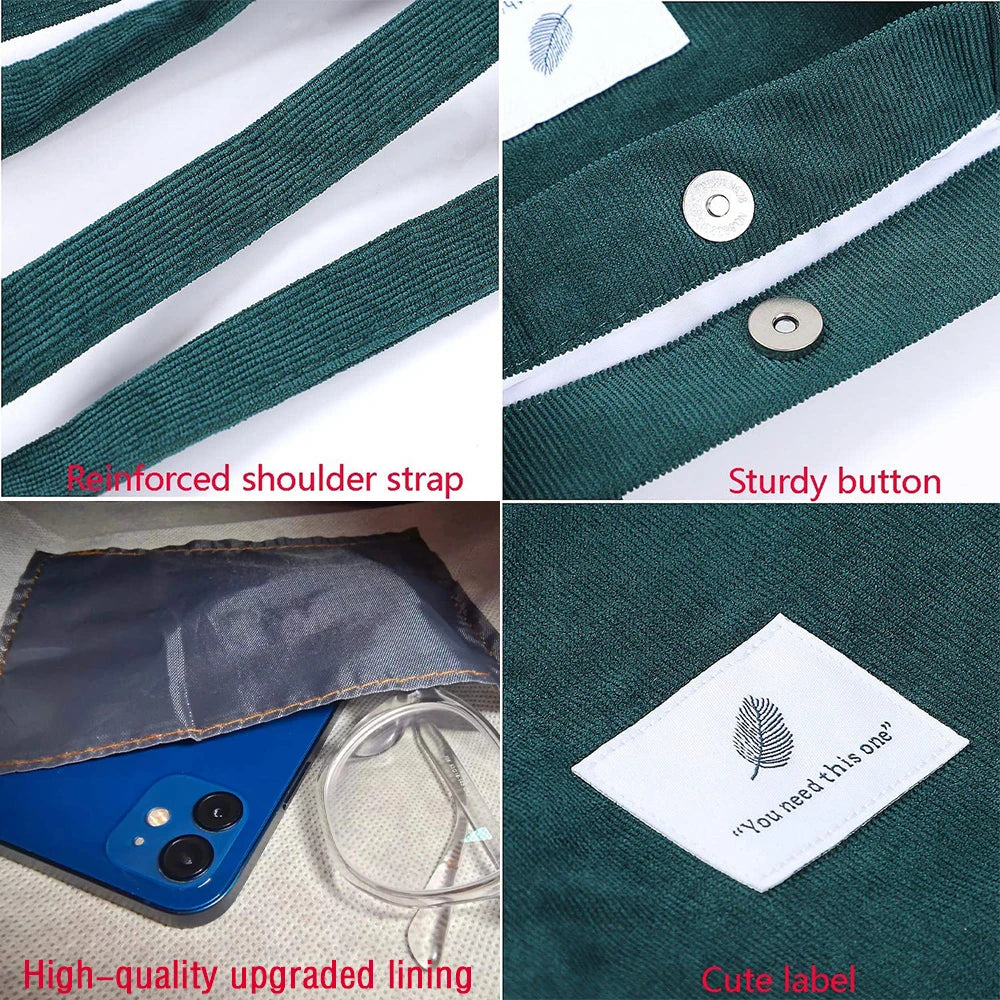 Women Bag Corduroy Shoulder Bags Reusable Cotton Cloth Handbags